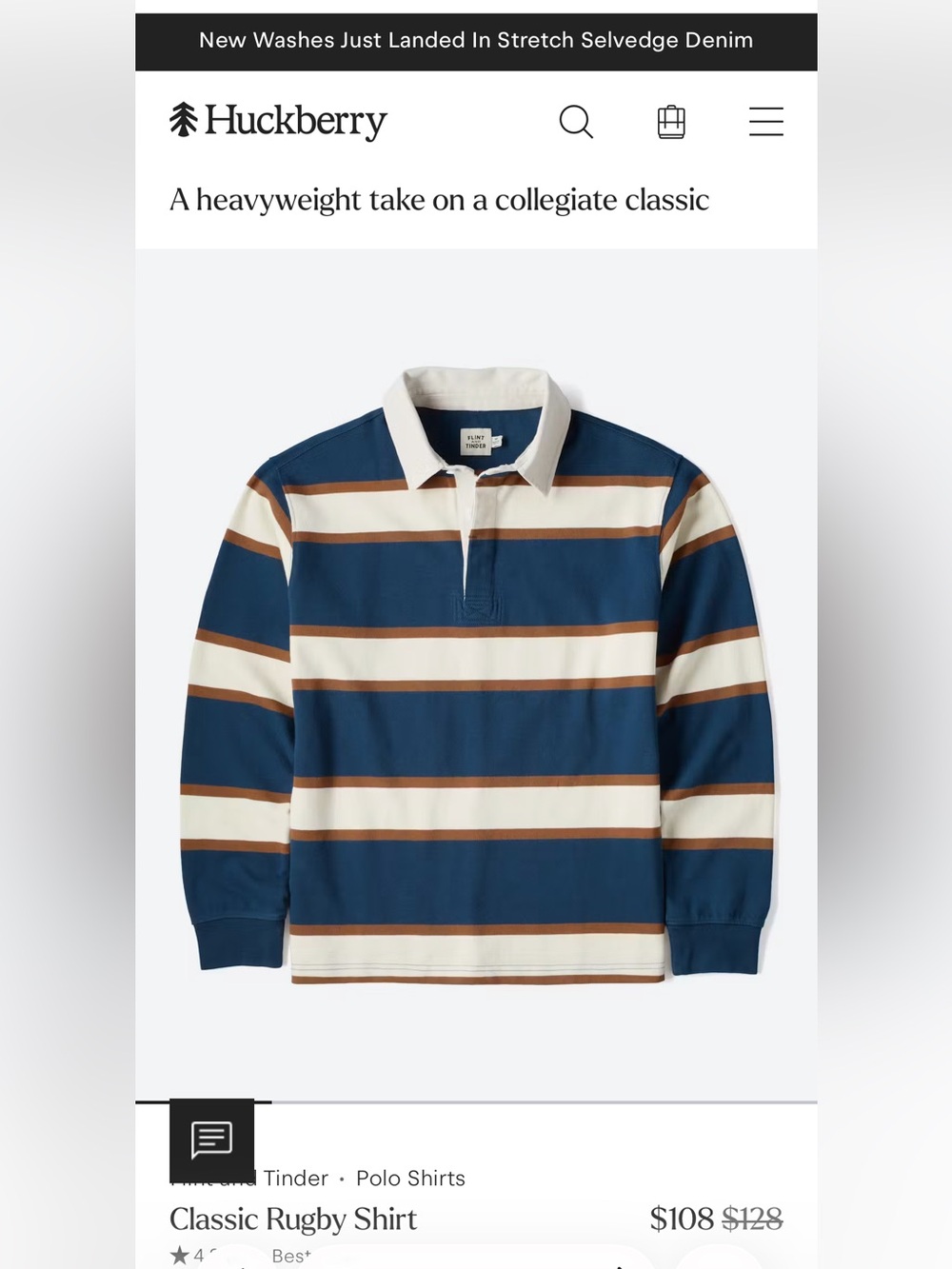 Flint and Tinder Classic Rugby Polo Shirt — Blue & Cream Stripe